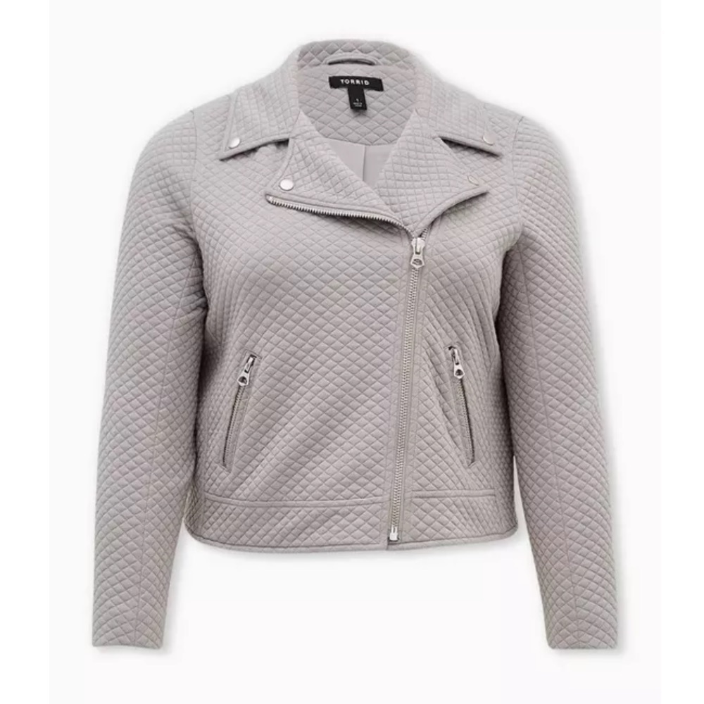 TORRID Pebble Grey Quilted Knit Moto Jacket